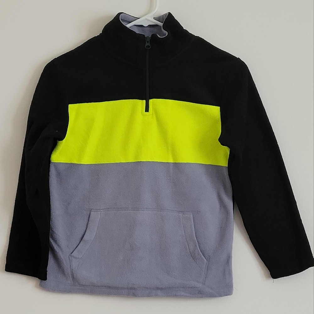The Children's Place Black Color Block Medium Microfleece Zip Collar Sweater